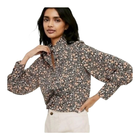 Nili Lotan Black & Yellow Floral Ruffle Button Up Blouse - Picture 1 of 5